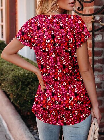Angerella Women Tunic Tops Dressy Casual Summer Short Sleeve V Neck Shirts Floral Loose Fit Pleated Boho Top S-3XL in Kuwait