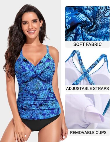 Women Tankini Bathing Suit Top - Twist Front V Neck Swim Top Only Cross Tummy Control Swimsuit 2025 in Saudi Arabia