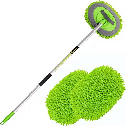 62" Car Wash Brush Mop Kit with Long Handle, 2 in 1 Chenille Microfiber Sponge Mitt Cleaning Detailing Duster for Washing Cars Truck SUV RV Caravans and Household(2 x Mop Head) in Saudi Arabia