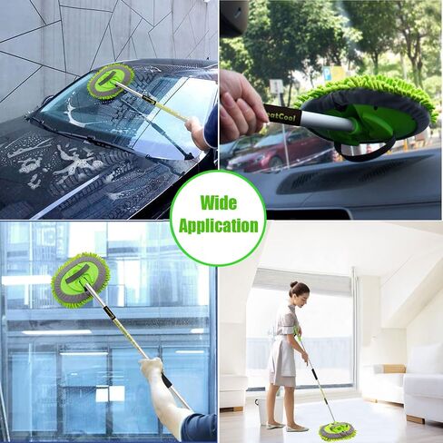 62" Car Wash Brush Mop Kit with Long Handle, 2 in 1 Chenille Microfiber Sponge Mitt Cleaning Detailing Duster for Washing Cars Truck SUV RV Caravans and Household(2 x Mop Head) in Saudi Arabia