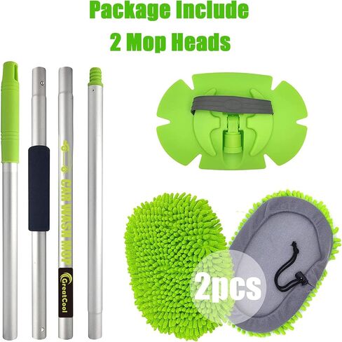 62" Car Wash Brush Mop Kit with Long Handle, 2 in 1 Chenille Microfiber Sponge Mitt Cleaning Detailing Duster for Washing Cars Truck SUV RV Caravans and Household(2 x Mop Head) in Saudi Arabia