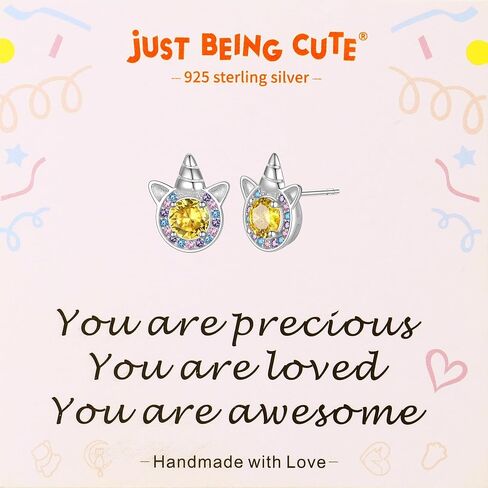 Birthstone Earrings for Girls, 925 Sterling Silver Stud Earrings for Women, Unicorn Gifts for Girls, Cubic Zirconia Studs Earrings, Unicorn Birthday Christmas Gifts for Teens Women in Saudi Arabia
