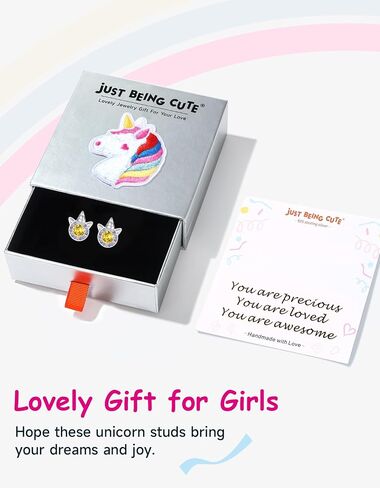 Birthstone Earrings for Girls, 925 Sterling Silver Stud Earrings for Women, Unicorn Gifts for Girls, Cubic Zirconia Studs Earrings, Unicorn Birthday Christmas Gifts for Teens Women in Saudi Arabia
