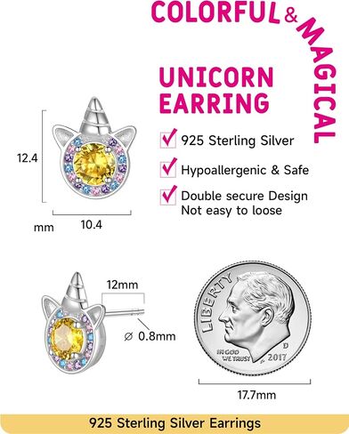 Birthstone Earrings for Girls, 925 Sterling Silver Stud Earrings for Women, Unicorn Gifts for Girls, Cubic Zirconia Studs Earrings, Unicorn Birthday Christmas Gifts for Teens Women in Saudi Arabia