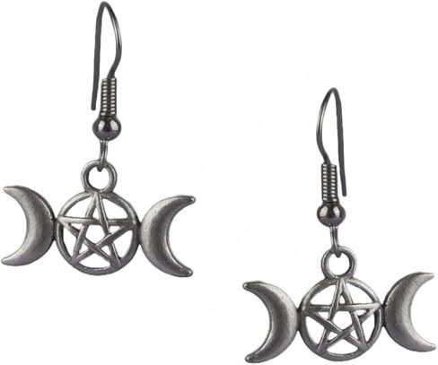 Triple Moon Earrings Symbol of Moon Goddess Hecate, Triple Moon Witchy Jewelry for Women, Triple Goddess Moon Charm Earrings with Hecate Pendant, Triple Moon Goddess Hecate Symbol in Saudi Arabia