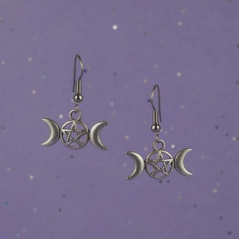 Triple Moon Earrings Symbol of Moon Goddess Hecate, Triple Moon Witchy Jewelry for Women, Triple Goddess Moon Charm Earrings with Hecate Pendant, Triple Moon Goddess Hecate Symbol in Saudi Arabia