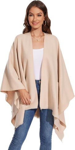 Shawl Wraps for Women, Elegant Knitted Cape Open Front Poncho Scarf Blanket Cardigan Coat for Autumn and Winter in Kuwait