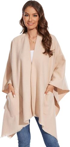 Shawl Wraps for Women, Elegant Knitted Cape Open Front Poncho Scarf Blanket Cardigan Coat for Autumn and Winter in Kuwait