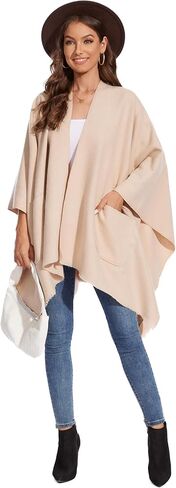 Shawl Wraps for Women, Elegant Knitted Cape Open Front Poncho Scarf Blanket Cardigan Coat for Autumn and Winter in Kuwait