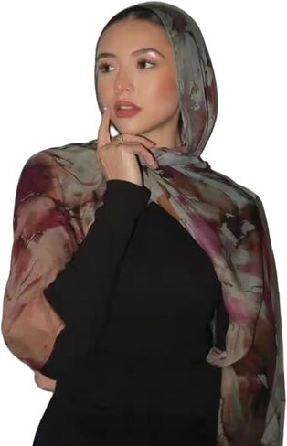 ANKOMINA Women's Watercolor Floral Print Hijab Scarf Soft Muslim Head Wraps Shawls Fahion Islamic Long Scarves in Saudi Arabia