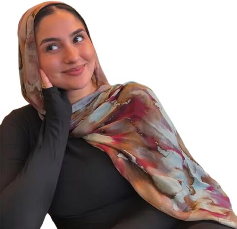 ANKOMINA Women's Watercolor Floral Print Hijab Scarf Soft Muslim Head Wraps Shawls Fahion Islamic Long Scarves in Saudi Arabia
