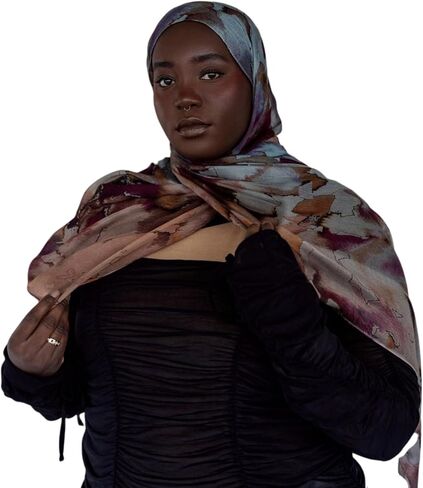 ANKOMINA Women's Watercolor Floral Print Hijab Scarf Soft Muslim Head Wraps Shawls Fahion Islamic Long Scarves in Saudi Arabia