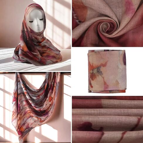 ANKOMINA Women's Watercolor Floral Print Hijab Scarf Soft Muslim Head Wraps Shawls Fahion Islamic Long Scarves in Saudi Arabia