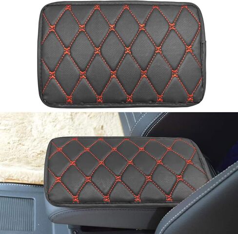 Leather Center Console Cover for Cars - Waterproof Armrest Seat Box Cover Protector Car Center Console Armrest Pad- Universal Middle Console Arm Rest Cover Cushion Pad for Most Vehicles (Black/Red) in Saudi Arabia