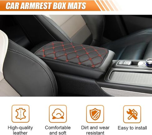 Leather Center Console Cover for Cars - Waterproof Armrest Seat Box Cover Protector Car Center Console Armrest Pad- Universal Middle Console Arm Rest Cover Cushion Pad for Most Vehicles (Black/Red) in Saudi Arabia