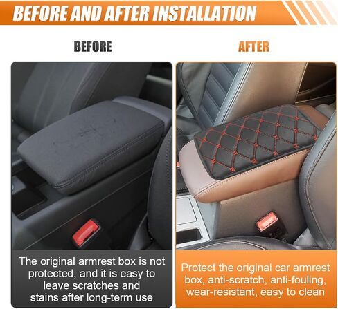 Leather Center Console Cover for Cars - Waterproof Armrest Seat Box Cover Protector Car Center Console Armrest Pad- Universal Middle Console Arm Rest Cover Cushion Pad for Most Vehicles (Black/Red) in Saudi Arabia