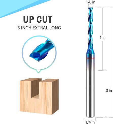 HQMaster 5 قطع من لقم التوجيه CNC اللولبية مقطوعة 1/4 بوصة من الكربيد الصلب اللولبي للقطع CNC مع مطحنة نهاية طلاء أزرق نانو لنقش نحت الخشب (قطر القطع 1/4 بوصة.) in Kuwait