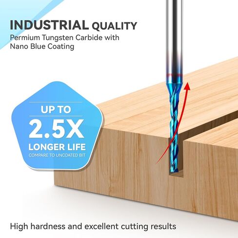 HQMaster 5 قطع من لقم التوجيه CNC اللولبية مقطوعة 1/4 بوصة من الكربيد الصلب اللولبي للقطع CNC مع مطحنة نهاية طلاء أزرق نانو لنقش نحت الخشب (قطر القطع 1/4 بوصة.) in Kuwait
