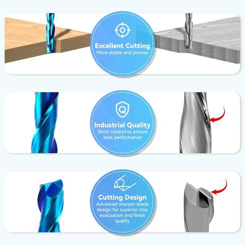 HQMaster 5 قطع من لقم التوجيه CNC اللولبية مقطوعة 1/4 بوصة من الكربيد الصلب اللولبي للقطع CNC مع مطحنة نهاية طلاء أزرق نانو لنقش نحت الخشب (قطر القطع 1/4 بوصة.) in Kuwait