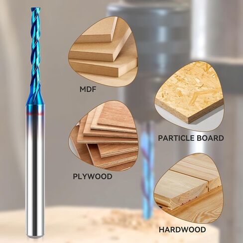 HQMaster 5 قطع من لقم التوجيه CNC اللولبية مقطوعة 1/4 بوصة من الكربيد الصلب اللولبي للقطع CNC مع مطحنة نهاية طلاء أزرق نانو لنقش نحت الخشب (قطر القطع 1/4 بوصة.) in Kuwait