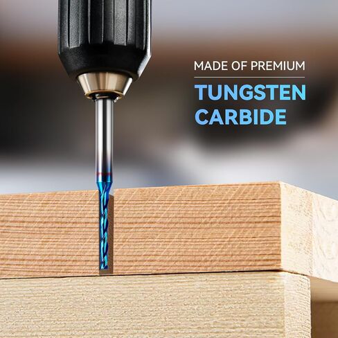HQMaster 5 قطع من لقم التوجيه CNC اللولبية مقطوعة 1/4 بوصة من الكربيد الصلب اللولبي للقطع CNC مع مطحنة نهاية طلاء أزرق نانو لنقش نحت الخشب (قطر القطع 1/4 بوصة.) in Kuwait