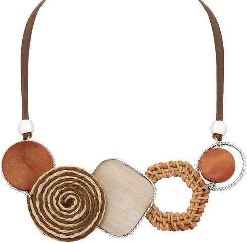 MINACHI Handmade Braided Necklace for Women, Wooden Beads, Rattan Charm, Vintage Style, Gift Jewelry in Saudi Arabia