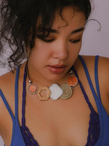 MINACHI Handmade Braided Necklace for Women, Wooden Beads, Rattan Charm, Vintage Style, Gift Jewelry in Saudi Arabia