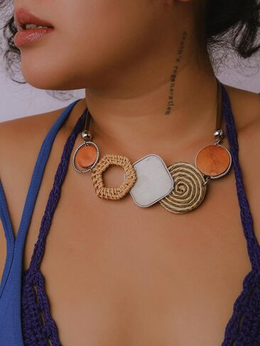 MINACHI Handmade Braided Necklace for Women, Wooden Beads, Rattan Charm, Vintage Style, Gift Jewelry in Saudi Arabia