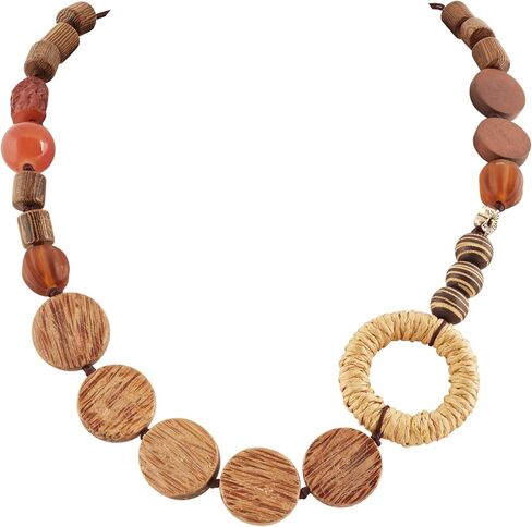 MINACHI Handmade Braided Necklace for Women, Wooden Beads, Rattan Charm, Vintage Style, Gift Jewelry in Saudi Arabia