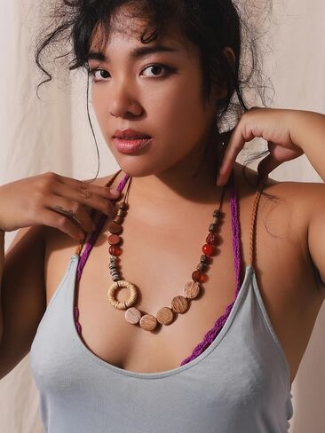 MINACHI Handmade Braided Necklace for Women, Wooden Beads, Rattan Charm, Vintage Style, Gift Jewelry in Saudi Arabia