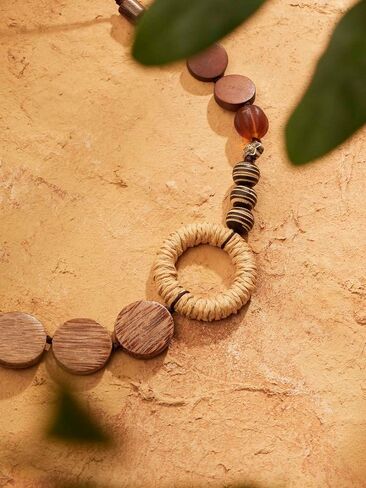 MINACHI Handmade Braided Necklace for Women, Wooden Beads, Rattan Charm, Vintage Style, Gift Jewelry in Saudi Arabia