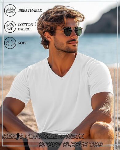 Huukeay 4 Pack Men's V Neck Cotton T Risirts M-7XL العادية والطول القصير الأكمام Tee 2025 Summer Clothing in Kuwait