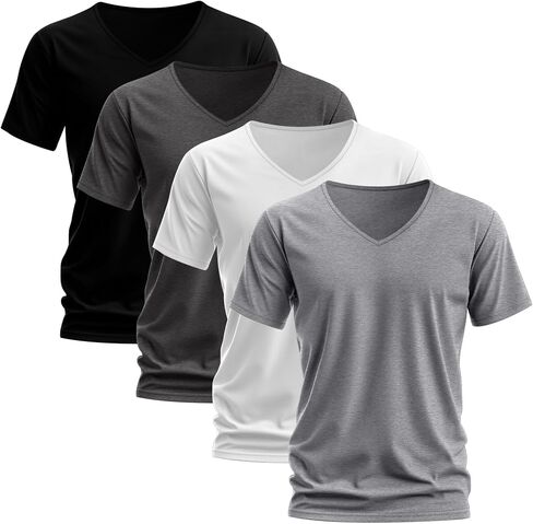 Huukeay 4 Pack Men's V Neck Cotton T Risirts M-7XL العادية والطول القصير الأكمام Tee 2025 Summer Clothing in Kuwait
