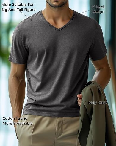 Huukeay 4 Pack Men's V Neck Cotton T Risirts M-7XL العادية والطول القصير الأكمام Tee 2025 Summer Clothing in Kuwait