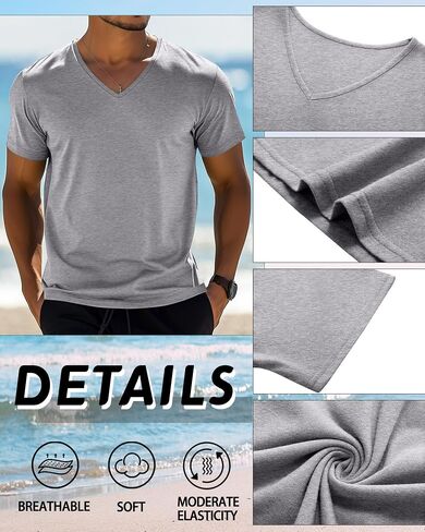 Huukeay 4 Pack Men's V Neck Cotton T Risirts M-7XL العادية والطول القصير الأكمام Tee 2025 Summer Clothing in Kuwait