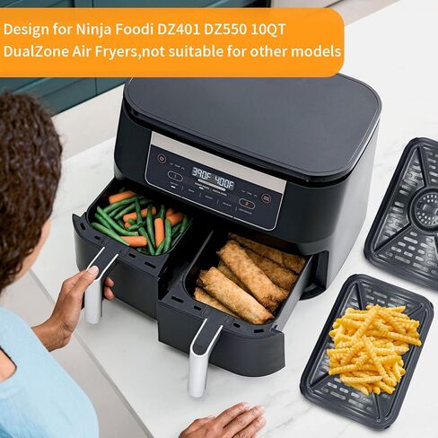 قطع غيار مقلاة الهواء لمقلاة الهواء Ninja Foodi DZ090 6QT DZ201 DZ100 8QT DualZone، قطعتان من ملحقات مقلاة الهواء غير اللاصقة للطعام، صينية شواء وطبق هش، صينية رف أطباق، آمنة للاستخدام في غسالة الأطباق in Kuwait