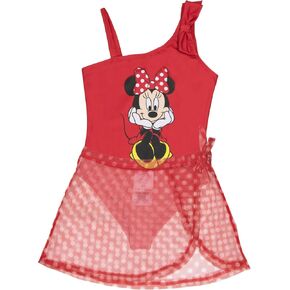 Disney The Little Mermaid, Minnie Mouse Girls Swimsuit Set, One Piece Bathing Suit and Coverup Skirt, Swimwear for Kids
