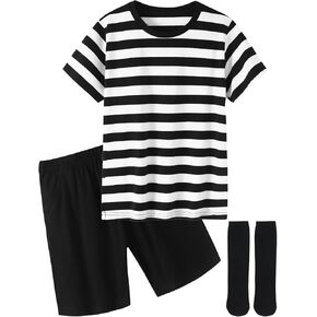 Boys Halloween Costumes Black and White Striped Shirt with Black Short Socks