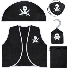 Bencailor 5 PCS الأطفال البالغين القراصنة مجموعة مع القراصنة قبعة سترة كيس كيس eyepatch ربط الأدوار Play Halloween (صغير للأطفال)