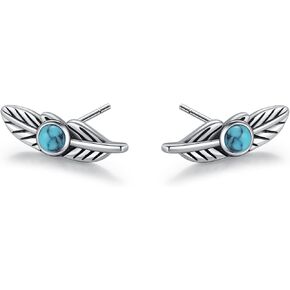 Feather Earrings 925 Sterling Silver Turquoise Stud Earrings Native American Jewelry Indigenous Gifts for Women