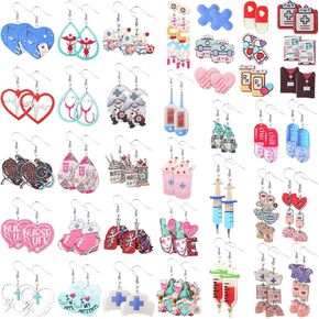 Nosiny 36 Pairs Nurses' Day Earring for Nurse Cute Wooden Stud Bulk CNA Week Appreciation Gift for 2025 Graduation Doctor