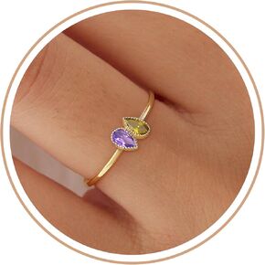 Birthday Gifts Birthstone Rings for Women Teen Girl Trendy Stuff Adjustable 14k Gold Plated CZ Promise Rings for Her Stacking Wedding Anniversary Engagement Birthday Gift Jewelry