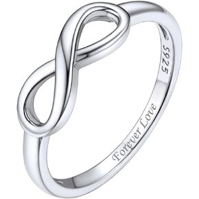 ChicSilver Personalized 925 Sterling Silver Ring Simple Infinity Knot Rings Custom Engraved Eternity Wedding Band Promise Rings Size 4-12(with Gift Box)