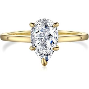 Daffany 1.5 CT Solitaire Pear Shaped Engagement Ring For Women 14K Gold Plated 925 Sterling Silver Cubic Zirconia Simulated Diamond Promise Ring, Size 5-9