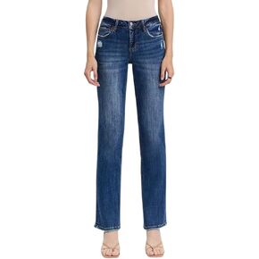 Women's Mid-Rise Slightly Distressed Straight Jeans