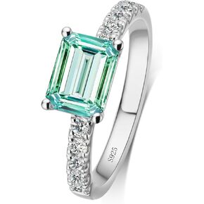 5ct Moissanite Engagement Ring for Women,3 Stone Emerald Cut D Color VVS1,S925 Sterling Silver with 18K White Gold Plated promise anniversary Vintage Wedding Band Valentine's Day Gift