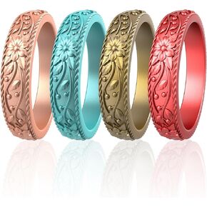 ThunderFit Silicone Rings for Women, Rubber Engagement Wedding Bands Vine Design 5.5mm Wide 2mm Thick - Variety Multipack 4-12