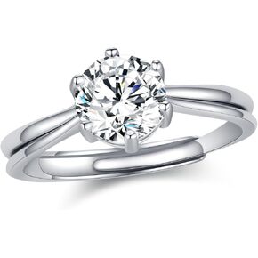 Solitaire Moissanite Rings for Women D Color VVS1 Clarity Round Brilliant Cut 925 Sterling Silver Moissanite Band Band Rings for Her مع شهادة (قابلة للتعديل)