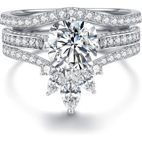 Sterling Silver 3PC Bridal Ring Sets for Women Center 2 Carat (ctw) Cushion Cut Engagement Ring Sets for Her