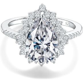 4.5 Carat Teardrop Engagement Birthstone Ring Sterling Silver Pear Cut Sapphire/Ruby/Emerald/Amethyst/Aquamarine Halo Ring Promise Anniversary Rings for Women Size 6-10
